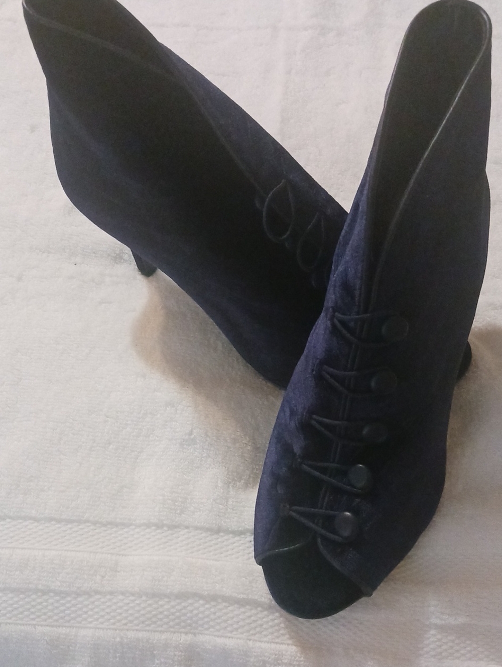 Impo Navy Suede Peep-Toe Button-Front Ankle Booties